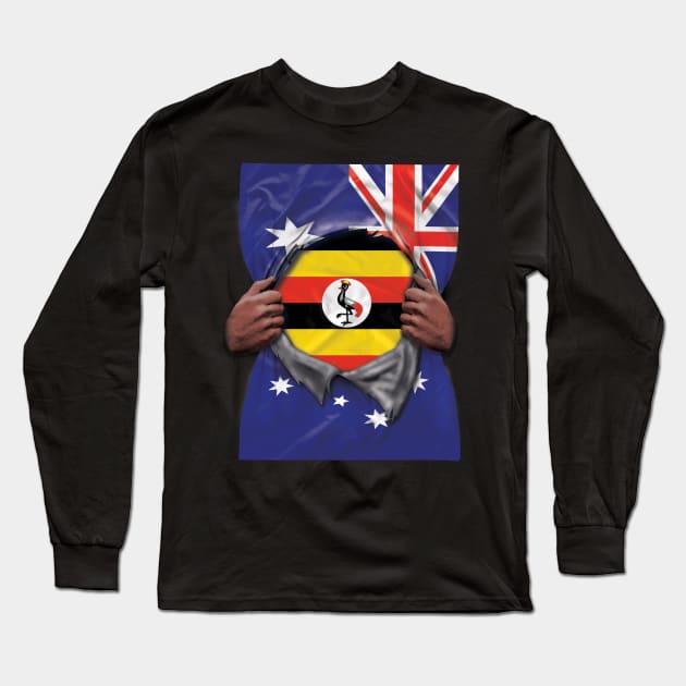 Uganda Flag Australian Flag Ripped - Gift for Ugandan From Uganda Long Sleeve T-Shirt by Country Flags